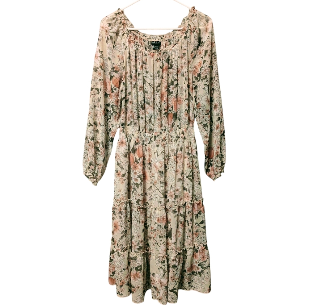 Kate And Lily Floral Long Sleeve Midi  Dress Sheer Lined Tiered Sz 16W - Picture 3 of 12